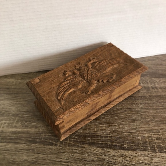 Hand Carved Double Eagle Wood Box with Key - Picture 8 of 15